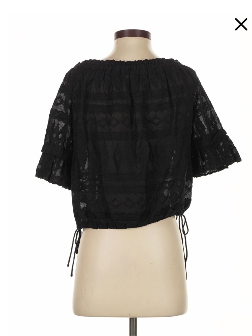 Rebecca Taylor Short Sleeve Off Shoulder Black Embroidered Gauze Top, Size 0 - Picture 3 of 3